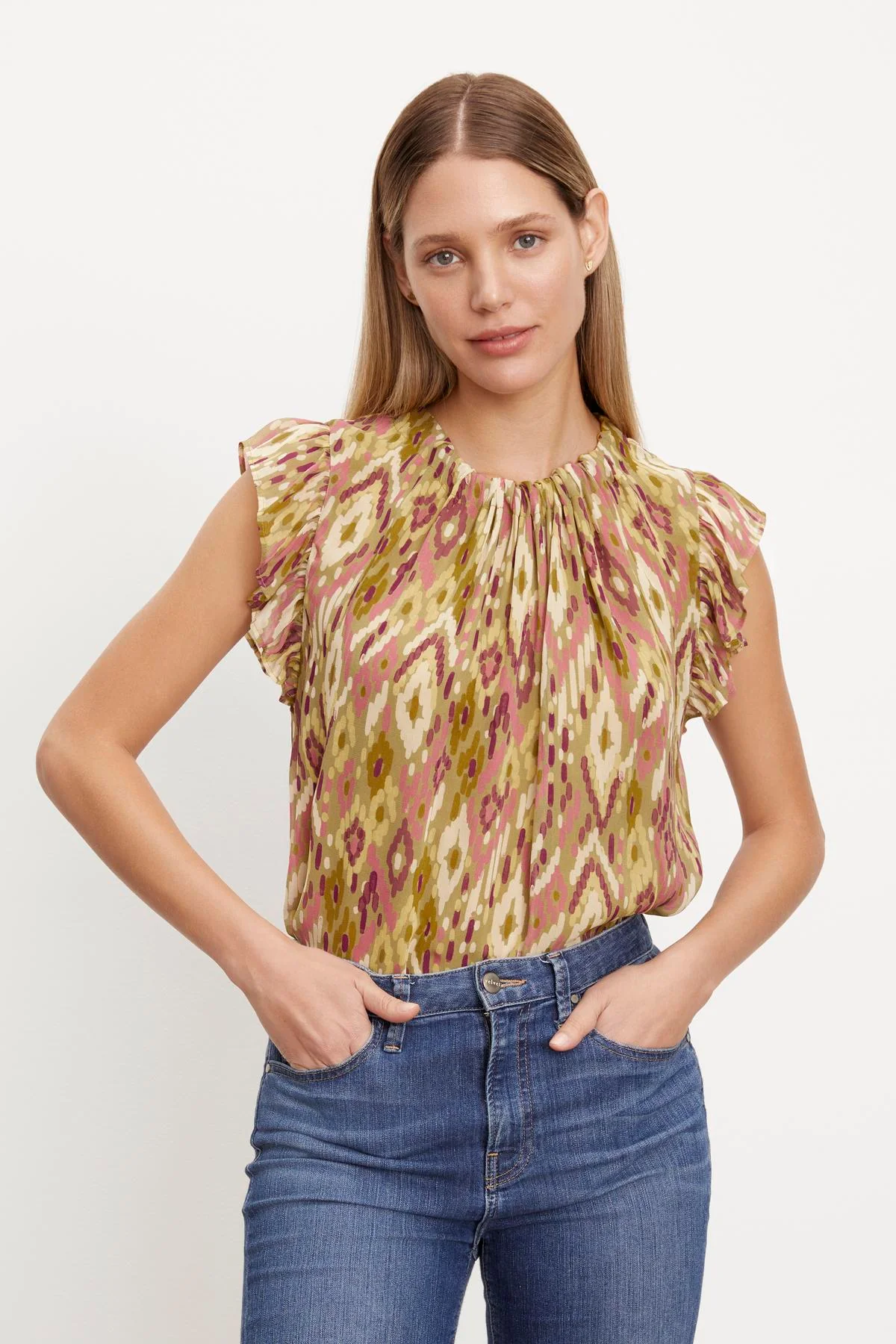 ADARA PRINTED FLUTTER SLEEVE TOP - Image 2