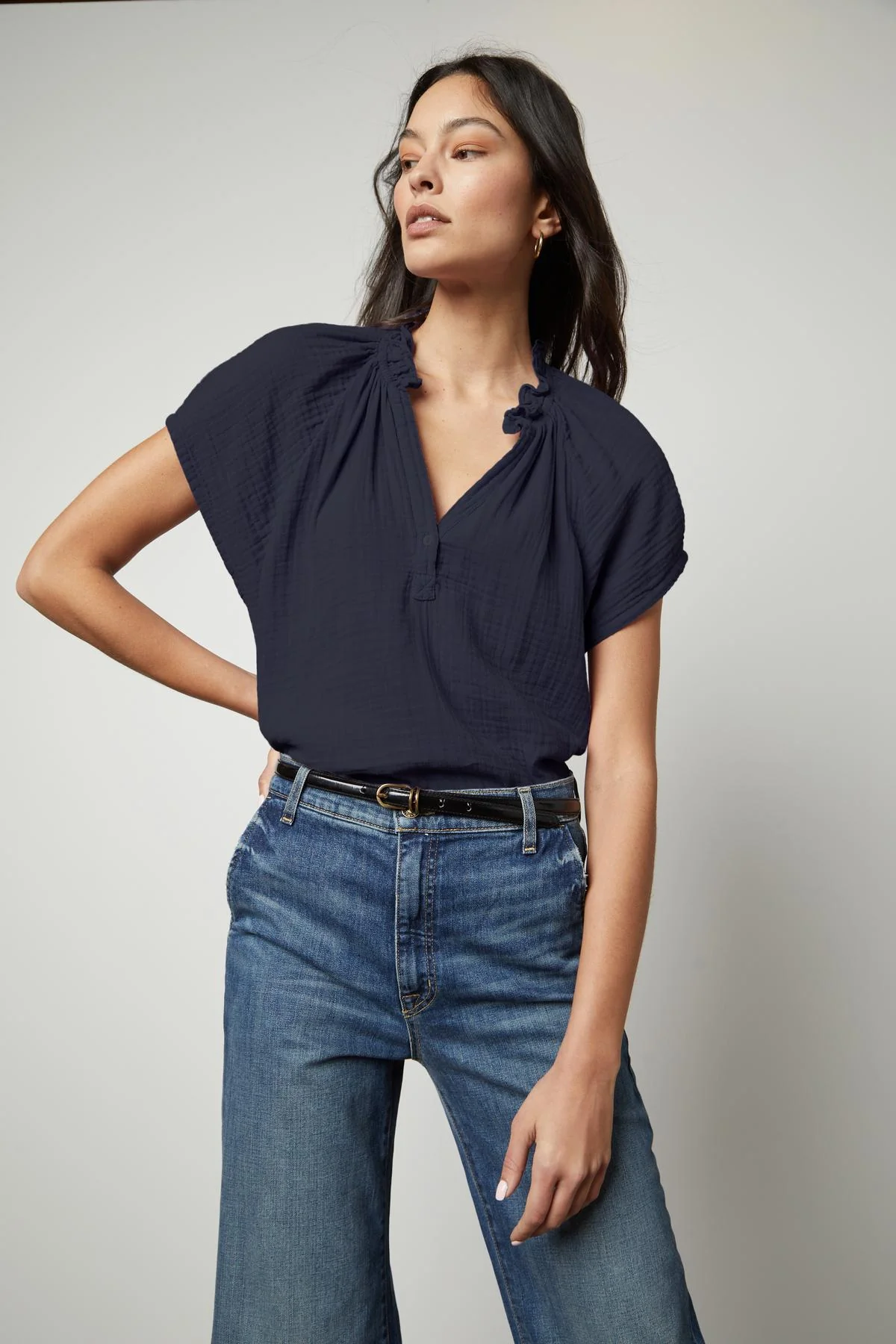 JADEN COTTON GAUZE V-NECK TOP - Image 6