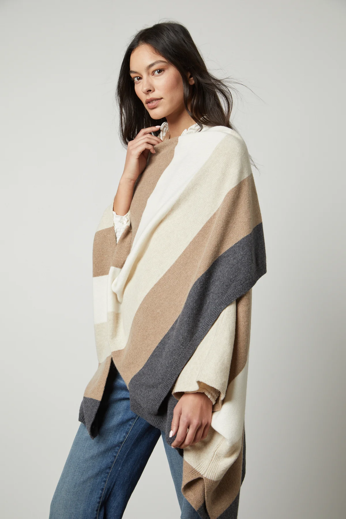 JONAS STRIPED OPEN FRONT PONCHO - Image 3