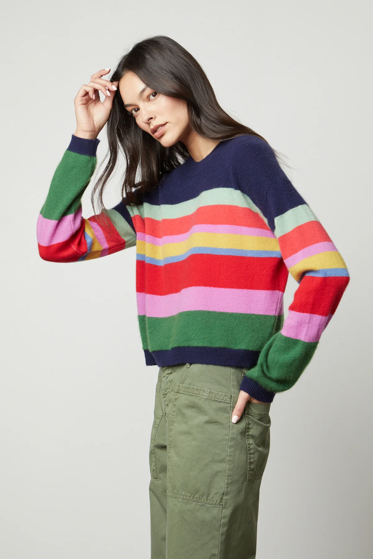 KACEY CASHMERE STRIPED CREW NECK SWEATER - Image 3