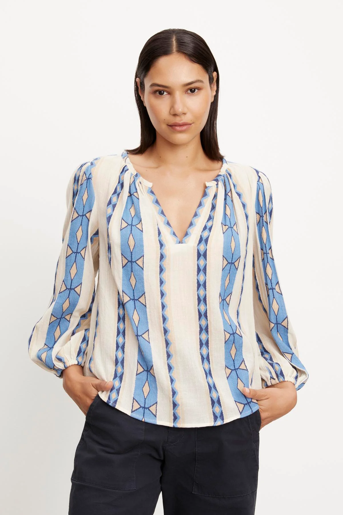 NANNI JACQUARD V-NECK BLOUSE - Image 4